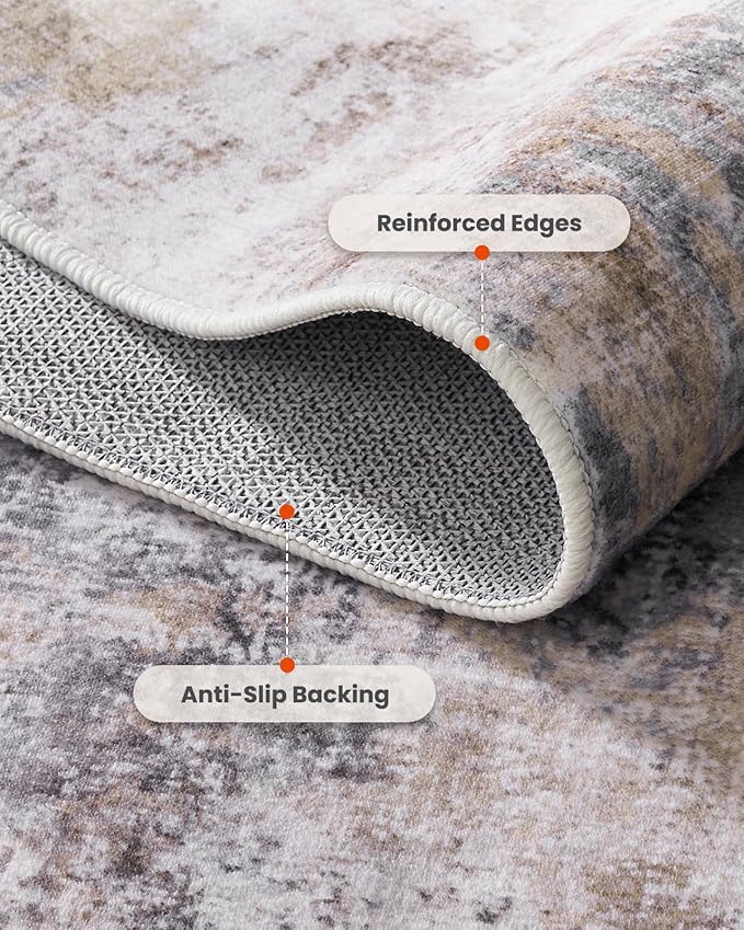 AMADA HOMEFURNISHING 9x12 Large Area Rug, Modern Abstract Living Room Rug with Non-Slip Backing & Short Pile, Washable Rug with Abstract Pattern for Living Room, Bedroom and Dinning Room, Brown