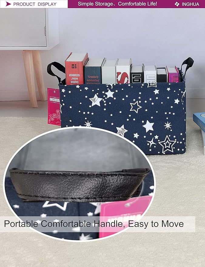 Rectangular Storage Basket Fabric Organizer Bin for Toys,Books,Clothes,Gifts,Pets-Perfect for Home,Office,Nursery,Dorm,Shelf(Rec-Blue star )