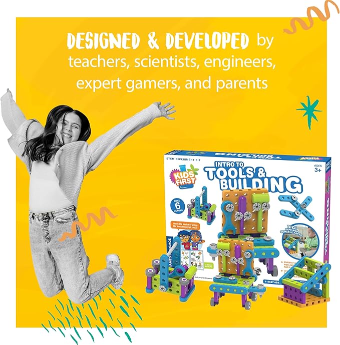 Thames & Kosmos Kids First: Intro to Tools & Building STEM Experiment Kit for Ages 3+ | Build 6 Models, Learn Basic Mechanical Engineering Principles | Make Your Own Workbench with Durable Parts