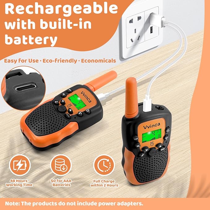 Vvinca Kids Walkie Talkies Rechargeable Toys Gifts for Ages 3 4 5-7 8-12 Year Old Boy Girl Halloween with Flashlight 22 Channel 2 Way Radio, 3 KM Long Range Walkie Talkie for Adventure Game Camping