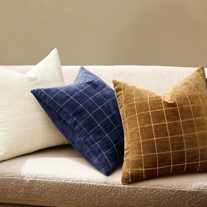 MIULEE Decorative Chenille Check Lumbar Throw Pillow Covers Vintage Plaid Couch - Image 3