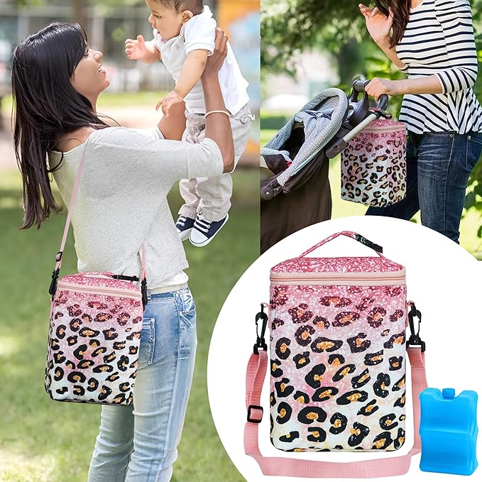 Breastmilk Cooler Bag with Ice Pack Fits 4 Bottles Up to 9 Ounce - Insulated Baby Bottle Cooler on The Go with Strap for Nursing Mom, Daycare or Travel