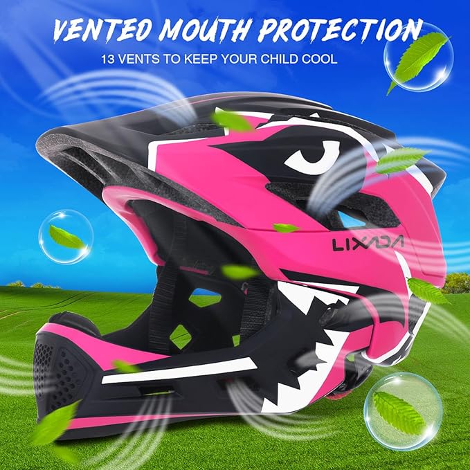 Lixada Kids Bike Helmet Adjustable Detachable Full Face Helmet for Cycling Helmet for Children Bicycle, Skateboard, Scooter, Protective Gear (20.5-22 Inches)