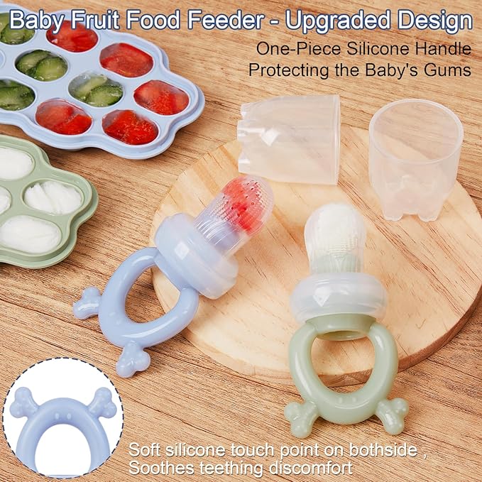 KingKam Baby Breastmilk Popsicle Molds & Baby Fruit Feeder (2 Pack), Baby Food Freezer Tray Storage Containers, Silicone Pacifier Feeder and Teether