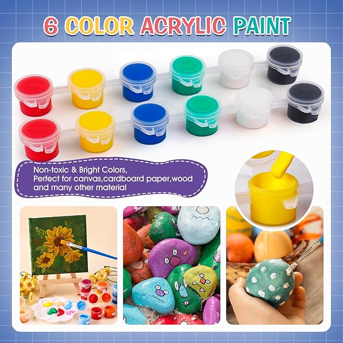 ESRICH 10 Set Mini Canvas Painting Kit, Minis Acrylic Paint Set, St. Patrick's Party Gifts,4 * 4inCanvas with Easel, Acrylic Paints,Brushes,Palette,Mini Easel Canvas for Kids Adults Painting Party