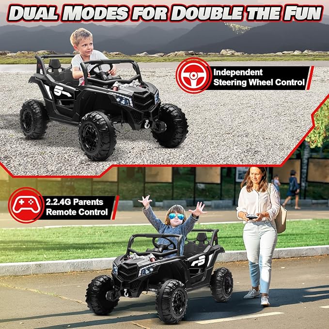 Electric Car for Kids, JOYRACER 24V Ride on Car Battery Powered Off-Road UTV w/Remote Control, 3 Speeds, 4x150W Powerful Motors, 18" Seat, Bluetooth, MP3, Electric Vehicles with Big Pull Bow