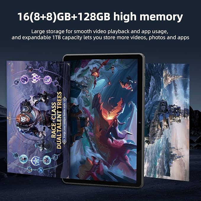 Tablet 10 Inch Android 14 Tablet, 16GB RAM 128GB ROM, 1TB Expansion, Octa-core, Large Capacity Battery, 5MP + 8MP Dual Camera, 5G/2.4G WiFi, Bluetooth 5.0, GPS, Drop-Proof Case - Black (Black)