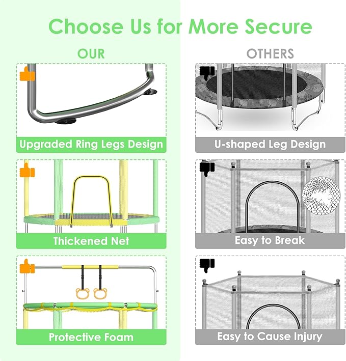 Trampoline for Kids, Upgrade Full Anti-Rust 440lbsToddler Trampoline with Net, Upgraded Ring Legs with Adjustable Gymnastics Bar&Toys, Gifts for Ages 1-8 Boys&Girls