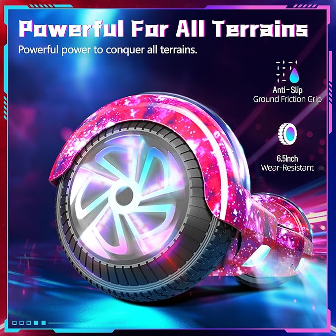 SISIGAD Scooters for Kids Ages 6-12, with Built-in Bluetooth Speaker and 6.5" Colorful Lights Wheels, Safety Certified Self Balancing Scooter Gift for Kids