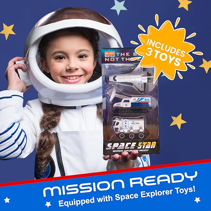 W&O Space Shuttle Explorer Tent with Blast-Off Button, LED Lights & 3 Space Toys – Rocket Ship Play Tent for Kids Ages 3-5
