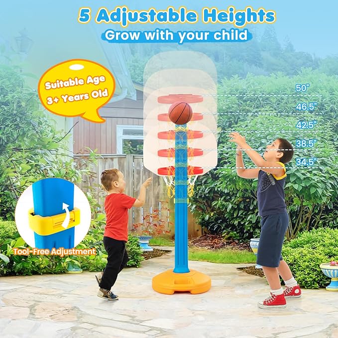 Costzon Kids Basketball Hoop, Height Adjustable 3.9FT- 5.2FT Basketball Goal for Kids, Portable Mini Basketball Set, Indoor Outdoor Toddler Basketball Hoop, Gift for Boys Girls