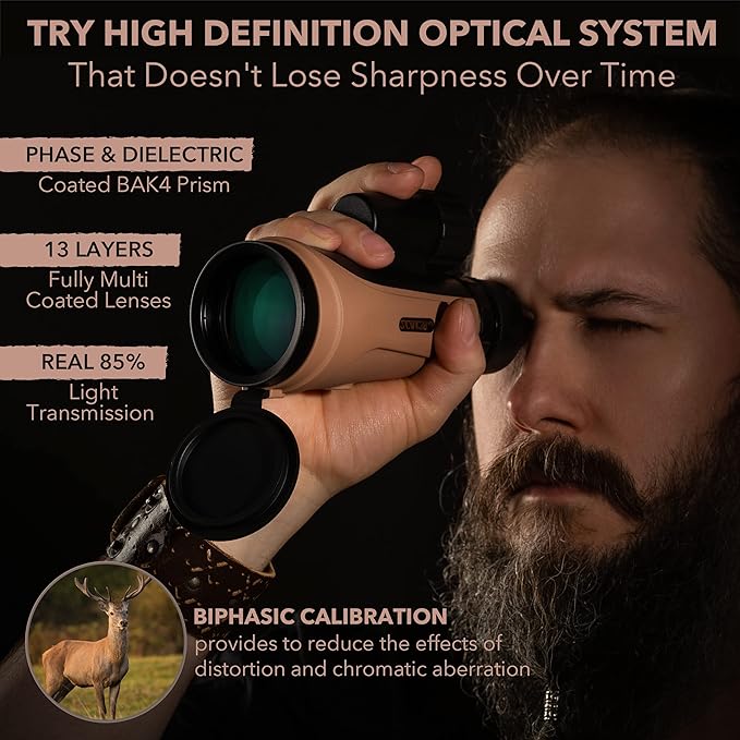 12x50 Monocular Telescope - FMC Fogproof, IP67 Waterproof Hand Held Telescope - BAK4 Phase and Dielectric Coated Prism - Adventure Accessories Set: Bag, Smartphone Adapter, Mini Tripod