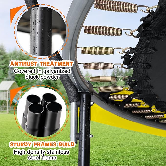 Trampoline 8FT 10FT 12FT 14FT 16FT, Recreational Trampolines with Enclosure Net and Ladder, Outdoor Anti-Rust Trampolines for Kids and Adults, ASTM Approved