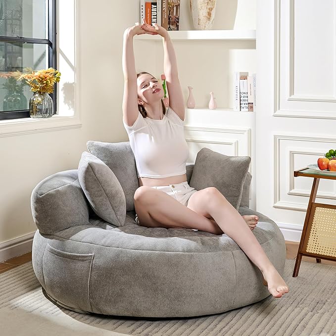 Bean Bag Chair for Adults, Comfortable Bean Bag Sofa with Back Support and Pillows, Giant Bean Bag Chairs Suitable for Living Rooms, Bedrooms and Apartments -Light Gray