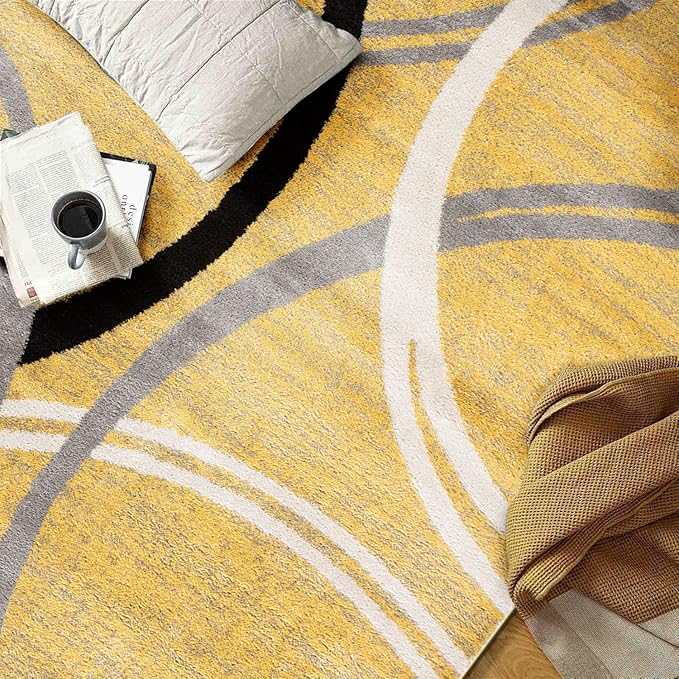 Rugshop Modern Wavy Circles Design Area Rug 5'3" x 7'3" Yellow