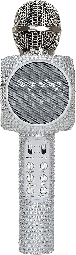 Sing-Along Bling Bluetooth Karaoke Microphone and Bluetooth Stereo Speaker All-in-One (Silver Bling)