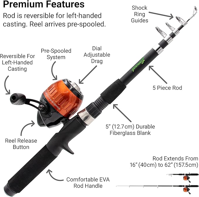 Kids Fishing Pole, Kids Portable Telescopic Fishing Rod Set, Tackle Box and Fishing Net Combo Kit, Kids Fishing Gear for Boys and Girls Age 5-10 and Youth