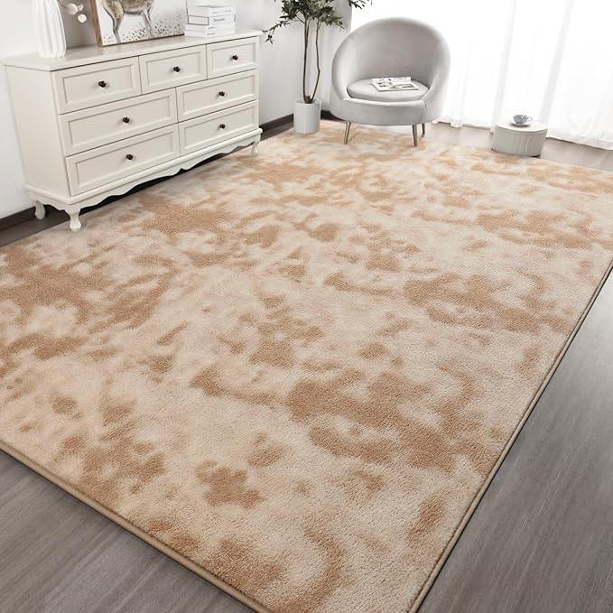 Kimicole 5x8 Washable Area Rugs for Bedroom Living Room, Low Pile Ulta-Thin Solid Color Rug, Non-Slip Soft Fluffy Carpet for Nursery Kids Room Dorm Room Home Decor (Light Tan)