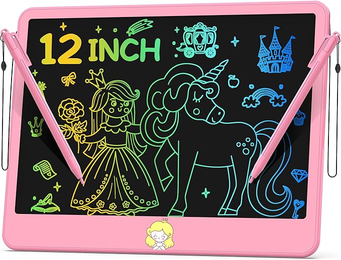 Hockvill LCD Writing Tablet for Kids 12 Inch, Toys for Boys Girls Drawing Pad for 3 4 5 6 7 Year Old Kids Toys, Toddler Erasable Doodle Board Travel Essentials, Children’s Day Gift for Kids - Pink