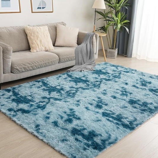 Luxury 3x5 Area Rug, Ultra Soft Rugs for Living Room, Plush Carpet Rugs for Bedroom, Non-Slip Indoor Rug for Nursery, Study Room, Playroom, Home Decor, Tie-Dyed Blue
