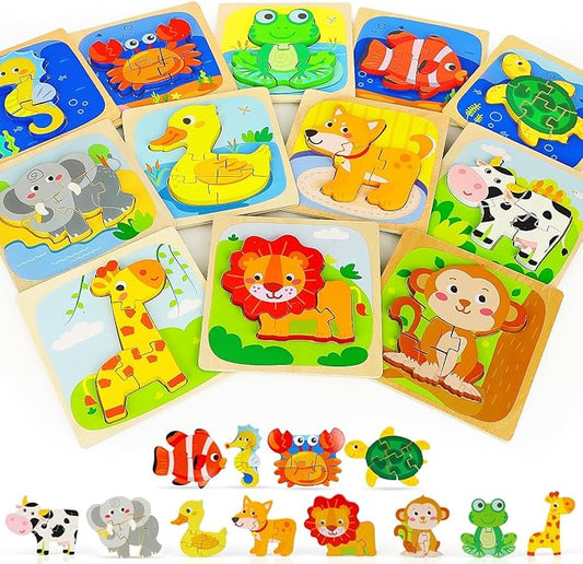 TOY Life Wooden Puzzles for Toddlers 2-4, Montessori Toys for 1 2 3 Year Old Toddler Boys Girls, Animals Jigsaw Puzzles, Educational Learning Toy Kids Puzzle, Best Gifts Toys for Baby Ages 1-3 2-4