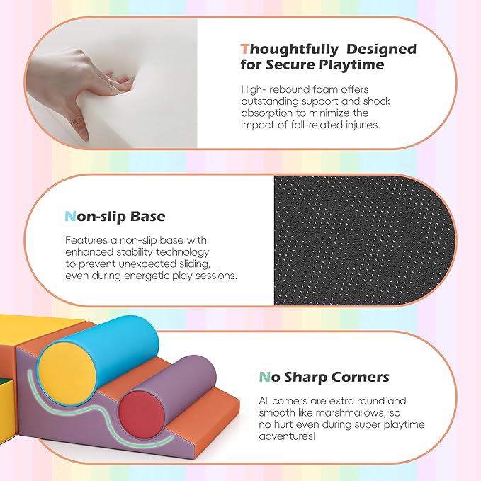 Soft Climbing Toys for Toddlers, Soft Foam Climbing Blocks, PU Leather Gym Climb & Crawl Soft Activity Playset, Indoor Climbing Toys Equipment for Kids and Children, Classic Yellow