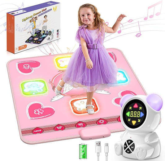 Rechargeable Dance Mat Toys for Girls, Light Up Dance Pad with Wireless Bluetooth, Xmas B-Day Gifts for 3 4 5 6 7 8 9 10 11 12 Years Old Kids (Pink)