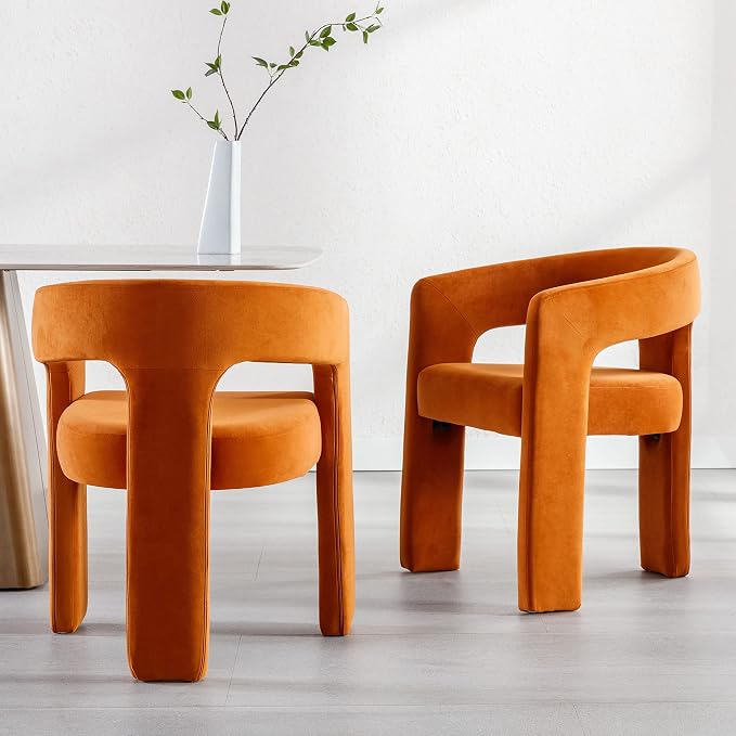RIVOVA Modern Barrel Dining Chairs Set of 3, Velvet Upholstered Accent Side - Image 3