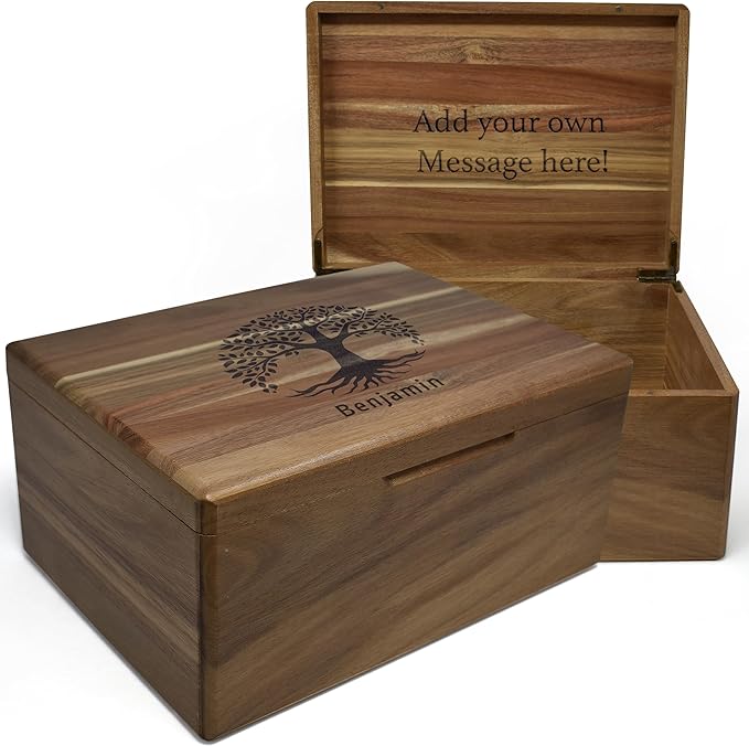 Life Tree Box Personalized - Large Keepsake Box, 5 Year Wedding Gift Anniversary for Men/Women, Acacia Wood Decorative Chest, Handmade Memory Boxes with Custom Hidden Message, 11.5 x 8.5 x 5.5 in
