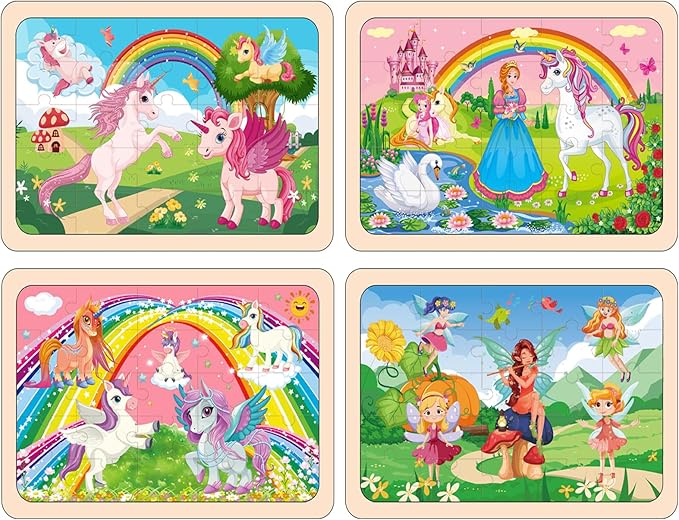 Puzzles for Kids Ages 4-6, 4 Pack Wooden Jigsaw Puzzles 24 Pieces The Castle Puzzle Preschool Educational Learning Toys Set for Boys and Girls