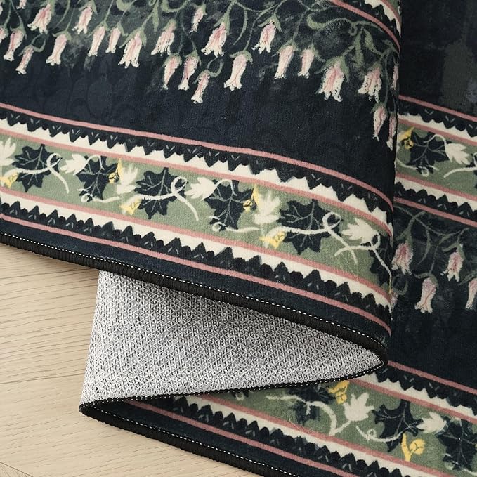 5x7 Area Rugs Impressionist-Style Vintage Washable Area Rug Non Slip Low Pile Large Rugs for Living Room Bedroom Farmhouse Dining Room Kids Playroom, Green