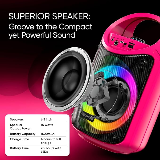 MASINGO Karaoke Machine for Kids and Adults with 2 Wireless Bluetooth Microphones, PA Portable Speaker with Colorful LED Lights, Supports TF Card/USB, AUX/MIC in, TWS for Home Party, Burletta C10 V2
