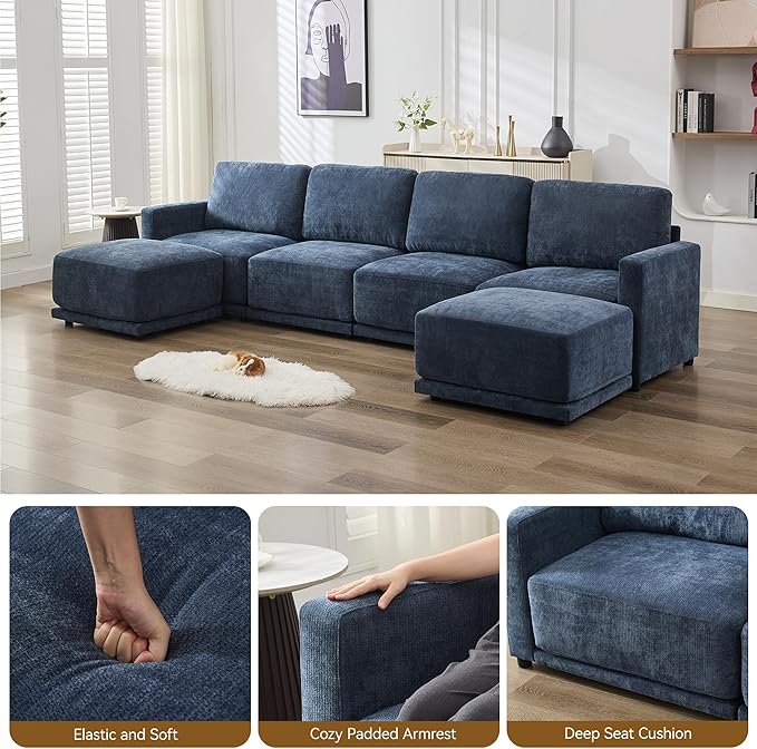 143.8" Modular Sectional Sofa Modern Chenille U Shaped Couch - Image 4