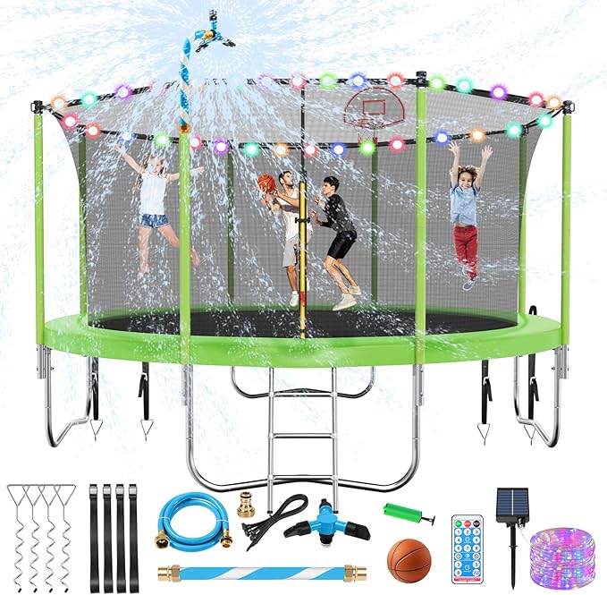 Upgraded 16FT 15FT 14FT 12FT 10FT 8FT Trampoline Outdoor with Basketball Hoop and Net, Capacity for 4-6 Kids and Adults