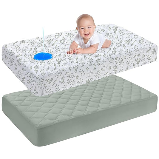 Yoofoss Waterproof Crib Mattress Protector 2 Pack, Quilted Crib Mattress Pad Cover Ultra Soft and Breathable, Machine Washable Toddler Mattress Protector for Standard Baby Crib Size 52''x28''