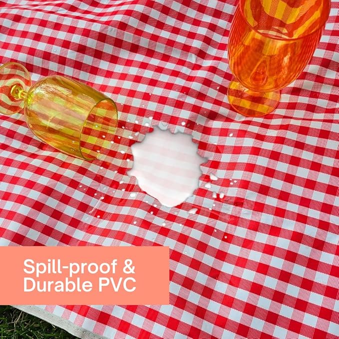 Cute Gingham Picnic Blanket, Waterproof Foldable, in Large 80x60in and Extra Large 80x80in, Portable Compact Beach Blanket, Oversized XL Outdoor Mat (Red, X-Large)