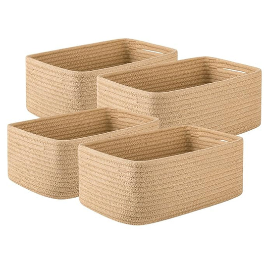 4 Pack Small Storage Shelf Baskets for Organizing, Mini Woven Rope Storage Bins for Towels, Cute Decorative Closet Organizer，Baby Nursery, Gift Empty Baskets -11.81''Lx7.87''Wx4.72''H-Jute