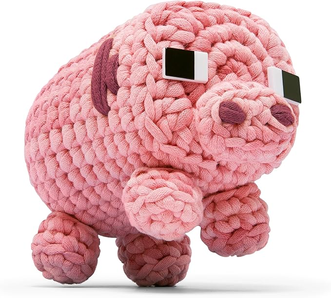 The Woobles Minecraft Crochet Kit – Beginner Crochet Kit for Adults & Kids, Easy Knitting Kit with Woobles Yarn, DIY Crafts, Crochet Animals, Minecraft Toys, Gift for Gamers & Crafters (Pig)