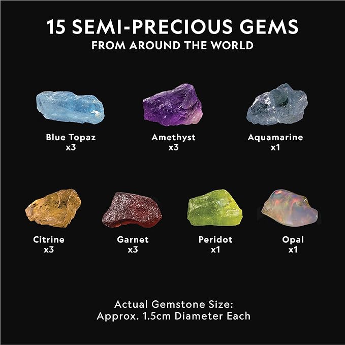 National Geographic Semi-Precious Gemstone Dig Kit for Kids - 15 Gems Including Amethyst, Garnet, Opal, Blue Topaz, and More