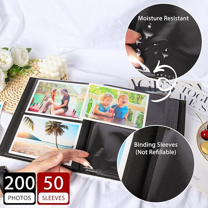 RECUTMS 200 Photo 4x6 PU Leather Cover Black Inner Page with Front Window, Small Photo Book for Baby Wedding Family (Silver)