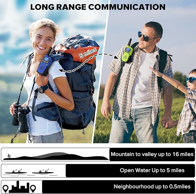 Walkie Talkies for Adults- WokTok Long Range Two Way Radio for Camping Hiking Hand Held Hiking Accessories Camping Gear Xmas Birthday Gift for Kids,SOS Siren,NOAA Weather Alert,3 Radios