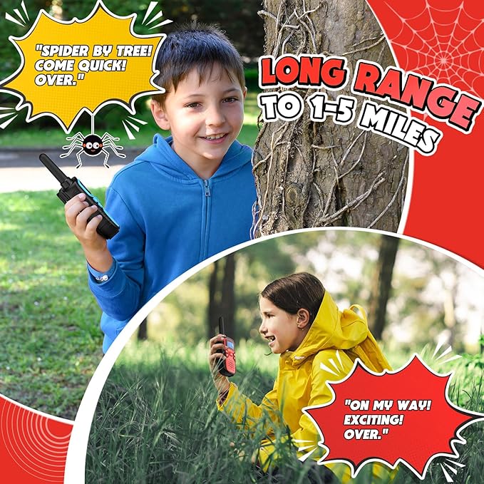 Wishouse Walkie Talkies for Kids Rechargeable Long Range,Xmas Birthday Gift for 4 5 6 7 8 9 Year Old Boys Girls,Hiking Gear Camping Games Cool Toys with NOAA,SOS Siren,Lamp,Lanyards,Easy to Use,2 Pack