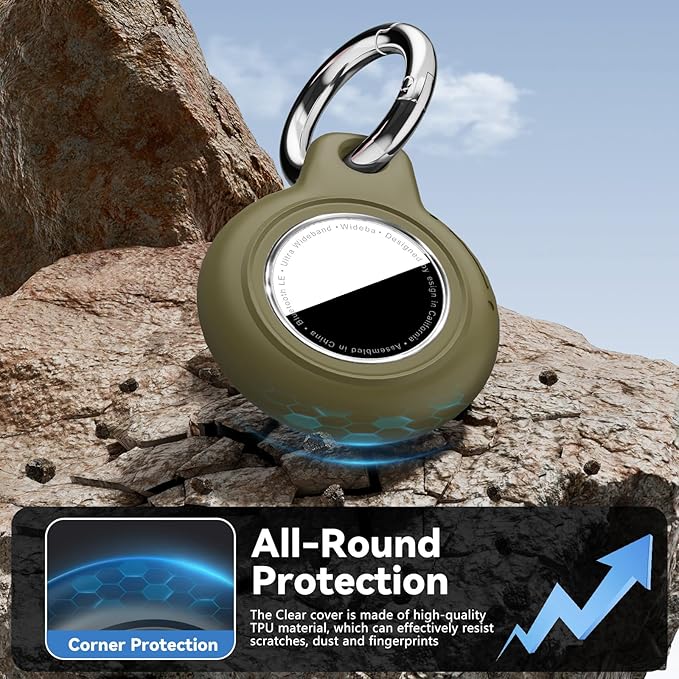 Upgrade Waterproof 2 Pack Airtags Holder with Apple Airtags Keychain, Hard PC Air Tag Case, Anti-Scratch & Shock Air tag Holder, Men's Women's Keyrings & Keychains-Black+Army Green