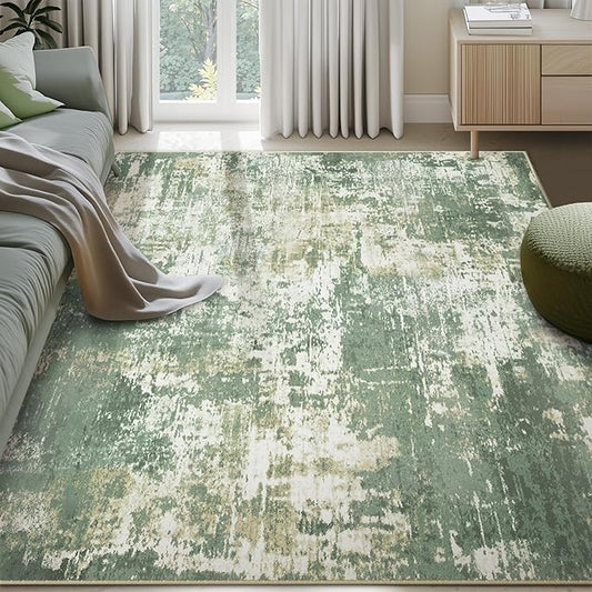 Washable Area Rugs 5'x7' Non-Slip Modern Abstract Soft for Living Room Entryway Bedroom Nursery, Print Pattern, Light Green/Yellow