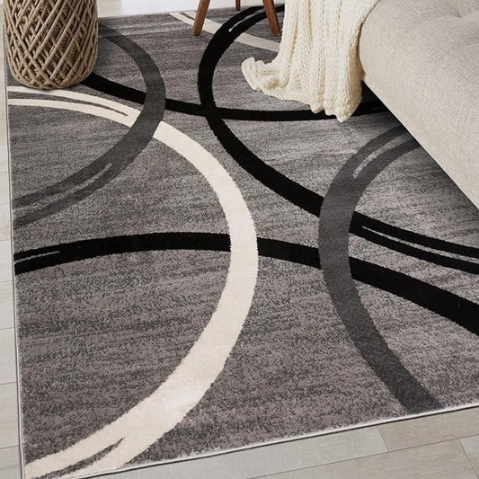 Rugshop Modern Wavy Circles Design Area Rug 4' x 6' Gray