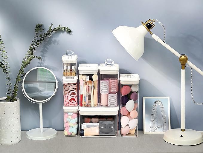 Felli Flip Tite Storage Container with 4 Inch Lid SQUARE & RECTANGLE, Air Tight Ring Seal Top Clear Acrylic Canister Jar, Spice Pasta Cereal Snack Pantry Organizer, Gift Set for Women (10pk, Variety)