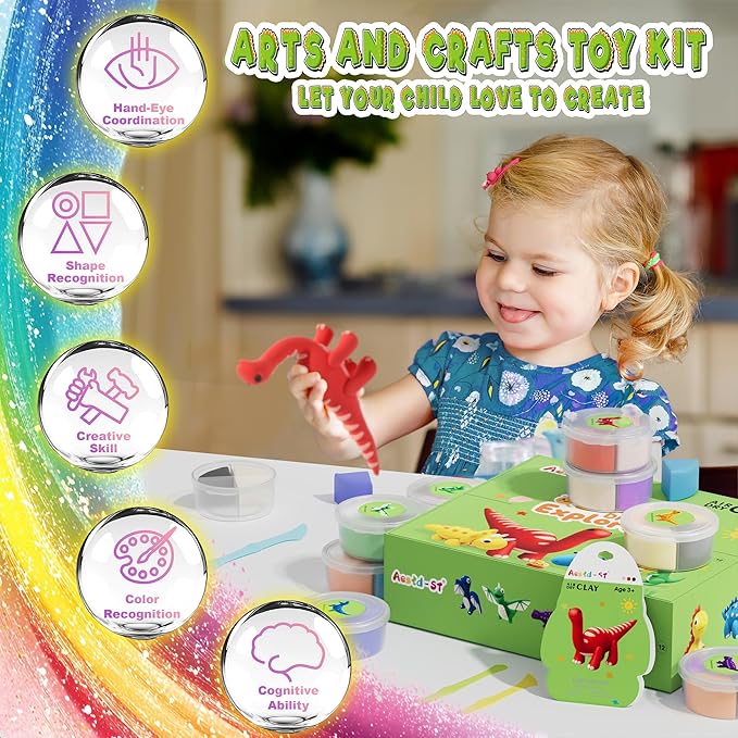 Air Dry Clay Kit - Dinosaur Theme, Modeling Clay for Kids, DIY Model Magic with Sculpting Tools and Tutorials, 12 Boxes Molding Clays, Ultra Light, Soft & Non-Toxic, Arts and Crafts Gift for Kids