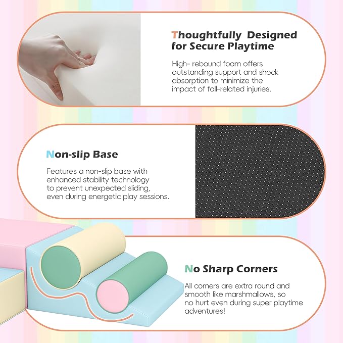 Soft Climbing Toys for Toddlers, Soft Foam Climbing Blocks, PU Leather Gym Climb & Crawl Soft Activity Playset, Indoor Climbing Toys Equipment for Kids and Children, Classic Grey, Macaron