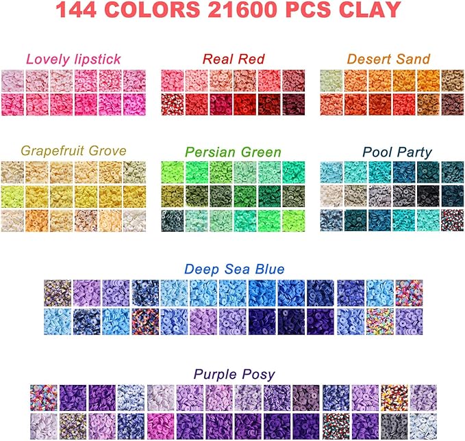 Redtwo 23200 Pcs Clay Beads Bracelet Making Kit 144 Colors 7 Boxes Flat Polymer Heishi Beads Set for Friendship Jewelry Making with Pendant Charms Crafts Gifts for Girls Ages 6-12 Kids Adults