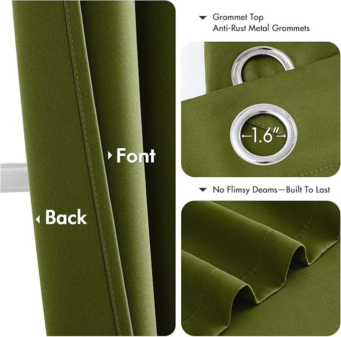 MIULEE Light Olive Green Blackout Curtains for Bedroom Living Room 72 Inches Long 2 Panels, Thermal Insulated Room Darkening Drapes Grommet Top Light Blocking Window Curtains W40 x L72 Inch